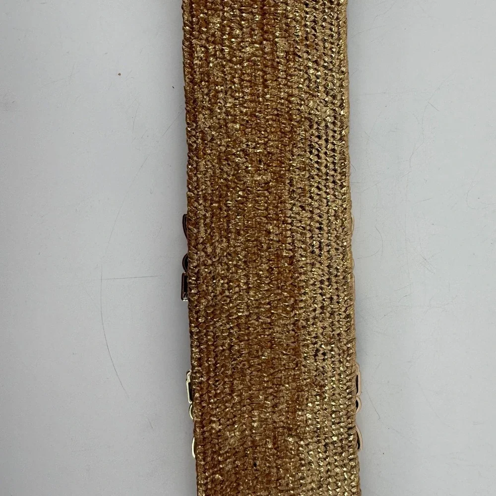 Gold Woven Stretch Belt with Oversized Crystal Rhinestone Statement Buckle NEW